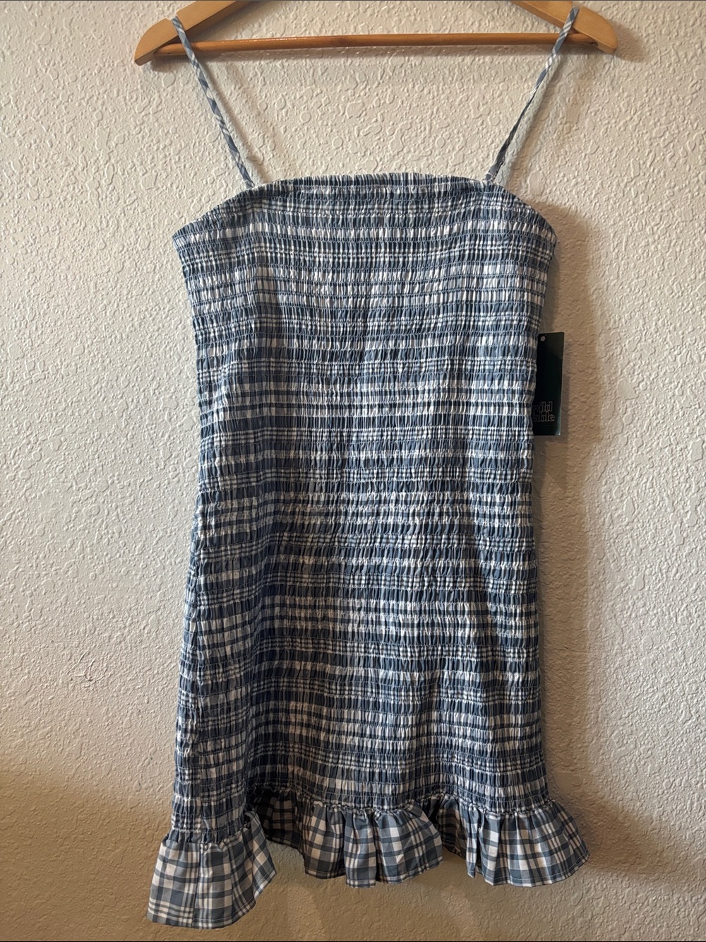 wild fable Blue and White Plaid Smocked Mini Dress